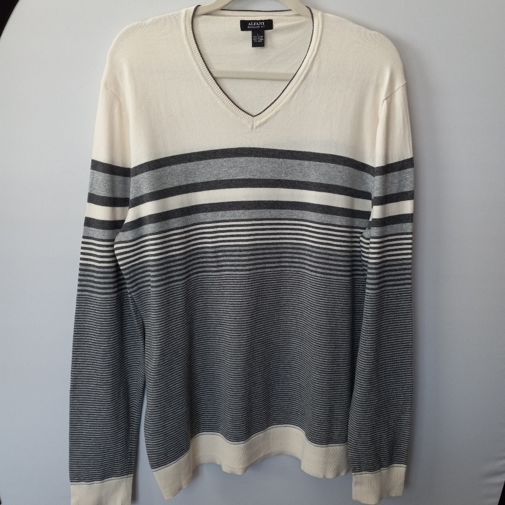 Alfani Striped Vneck Pullover Sweater